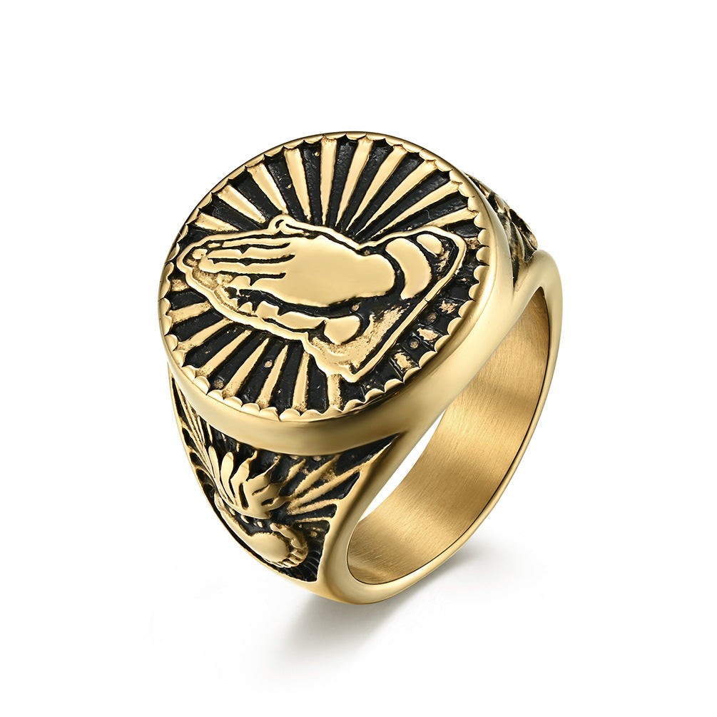 Anillo manos de oración cristiano – Acero inoxidable para hombres