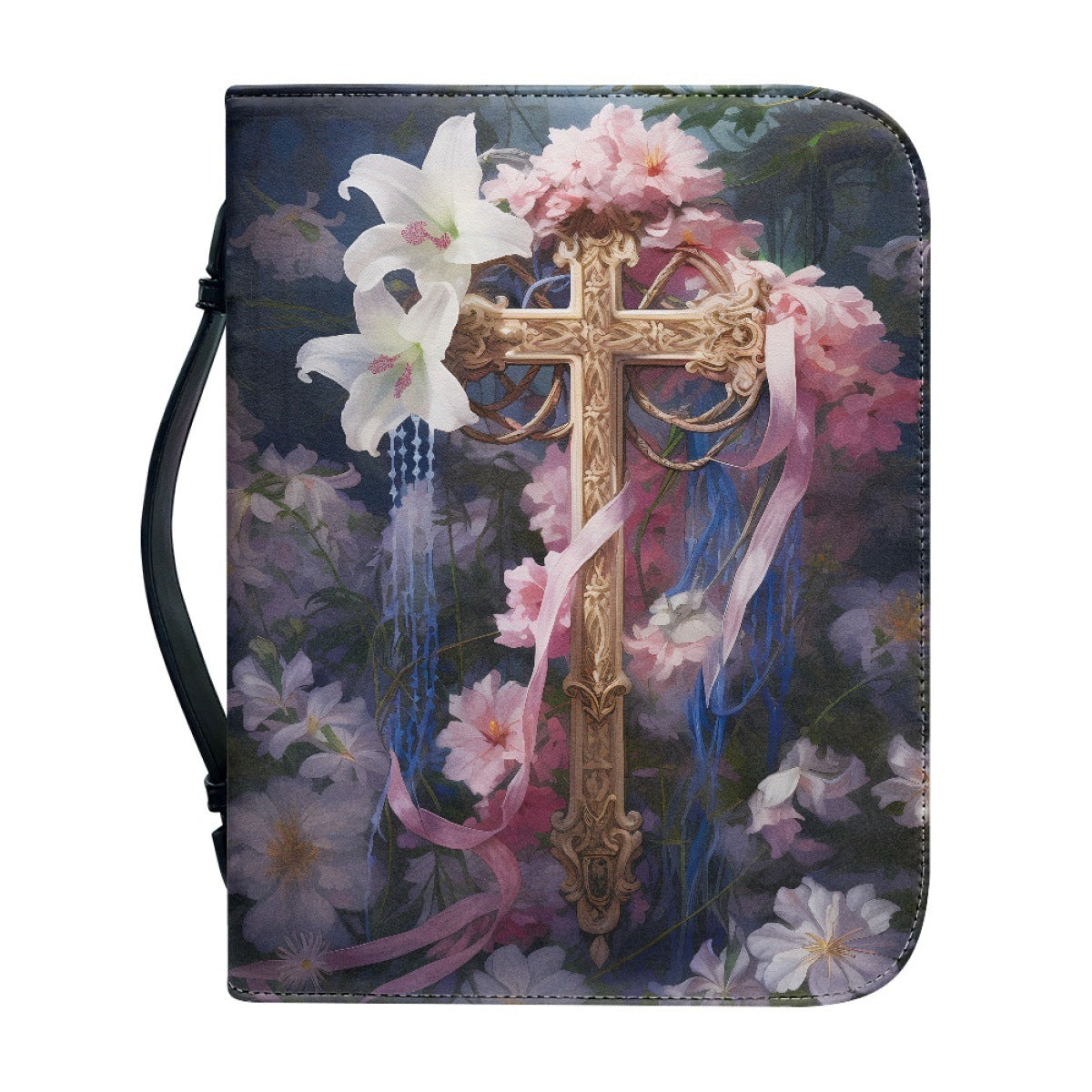 Funda de Protección para Biblia con Diseño de Cruz y Flores