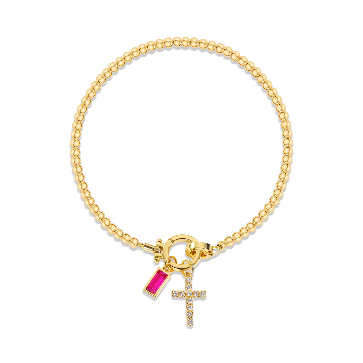 Pulsera cristiana con cruz y piedra