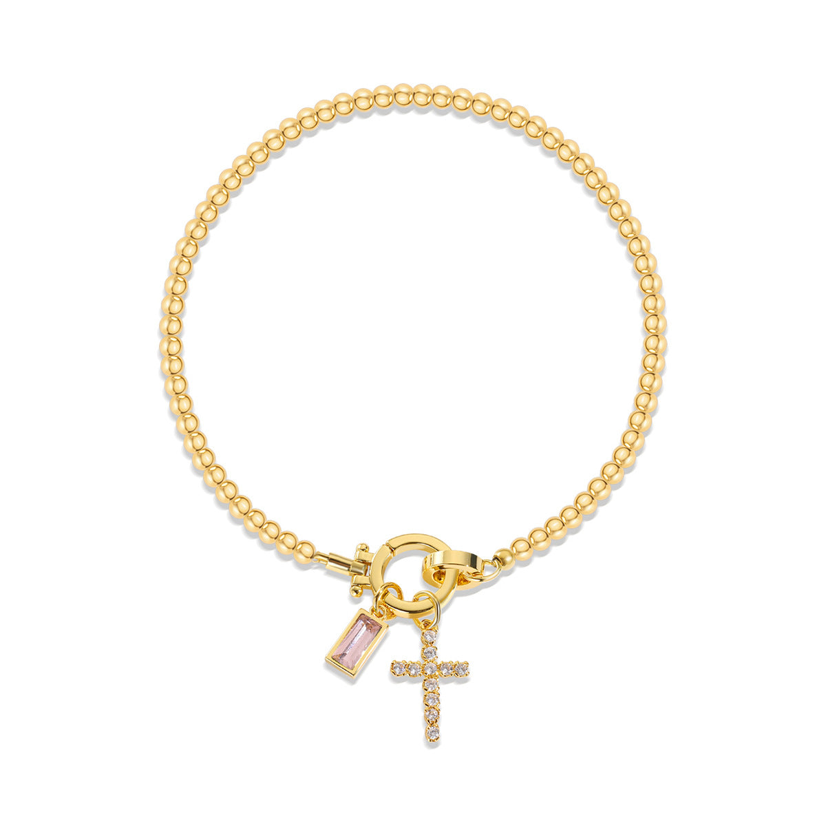 Pulsera cristiana con cruz y piedra