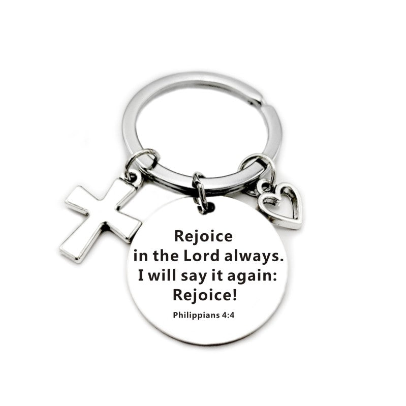 Llavero de Acero Inoxidable con Colgantes de Cruz y Corazón