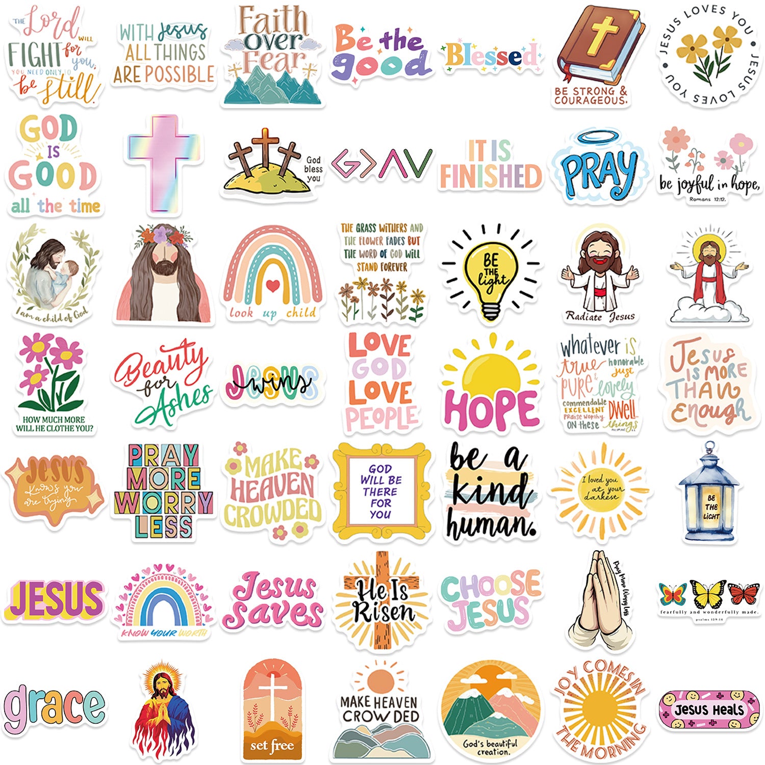 Set de 50 Pegatinas Cristianas con Mensajes de Jesús