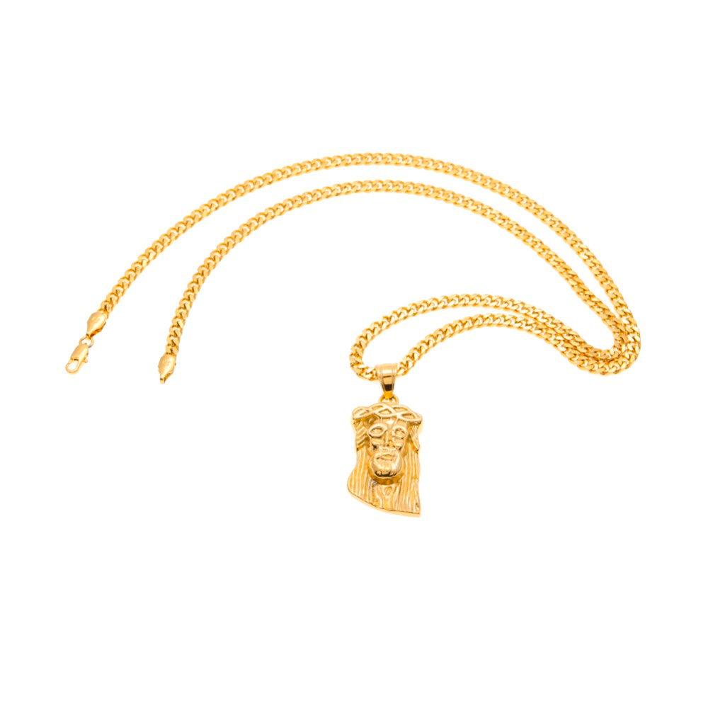 Collar con Dije del Rostro de Jesús en Acero Inoxidable Dorado