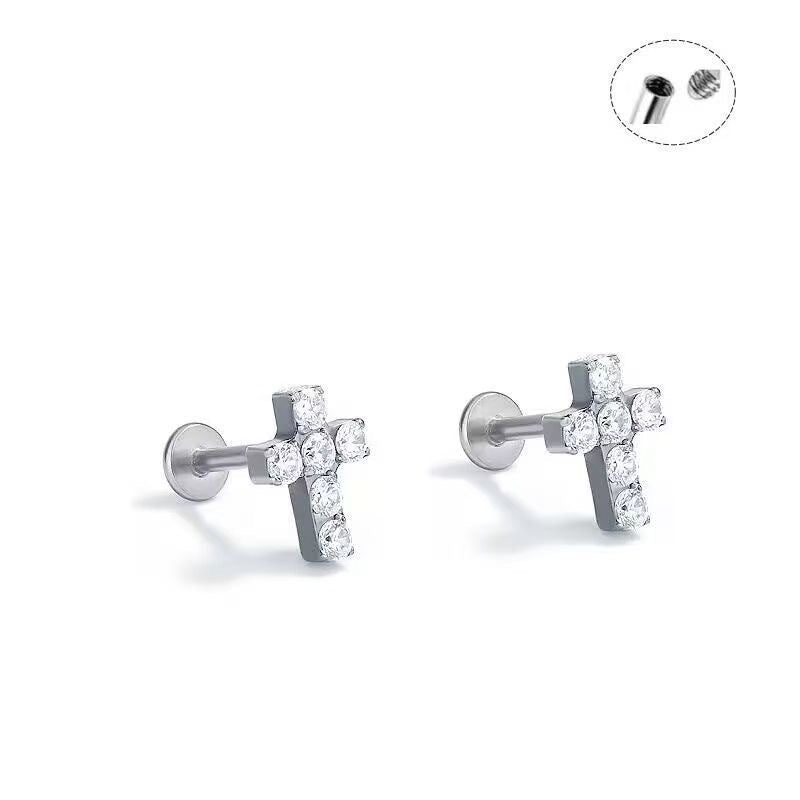 Pendiente cruz de titanio unisex – Circonia y ultraligero