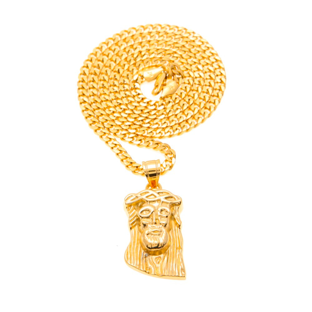 Collar con Dije del Rostro de Jesús en Acero Inoxidable Dorado