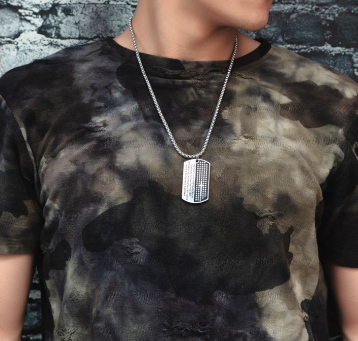 Collar Placa Militar con Cruz y Grabado de Versículo