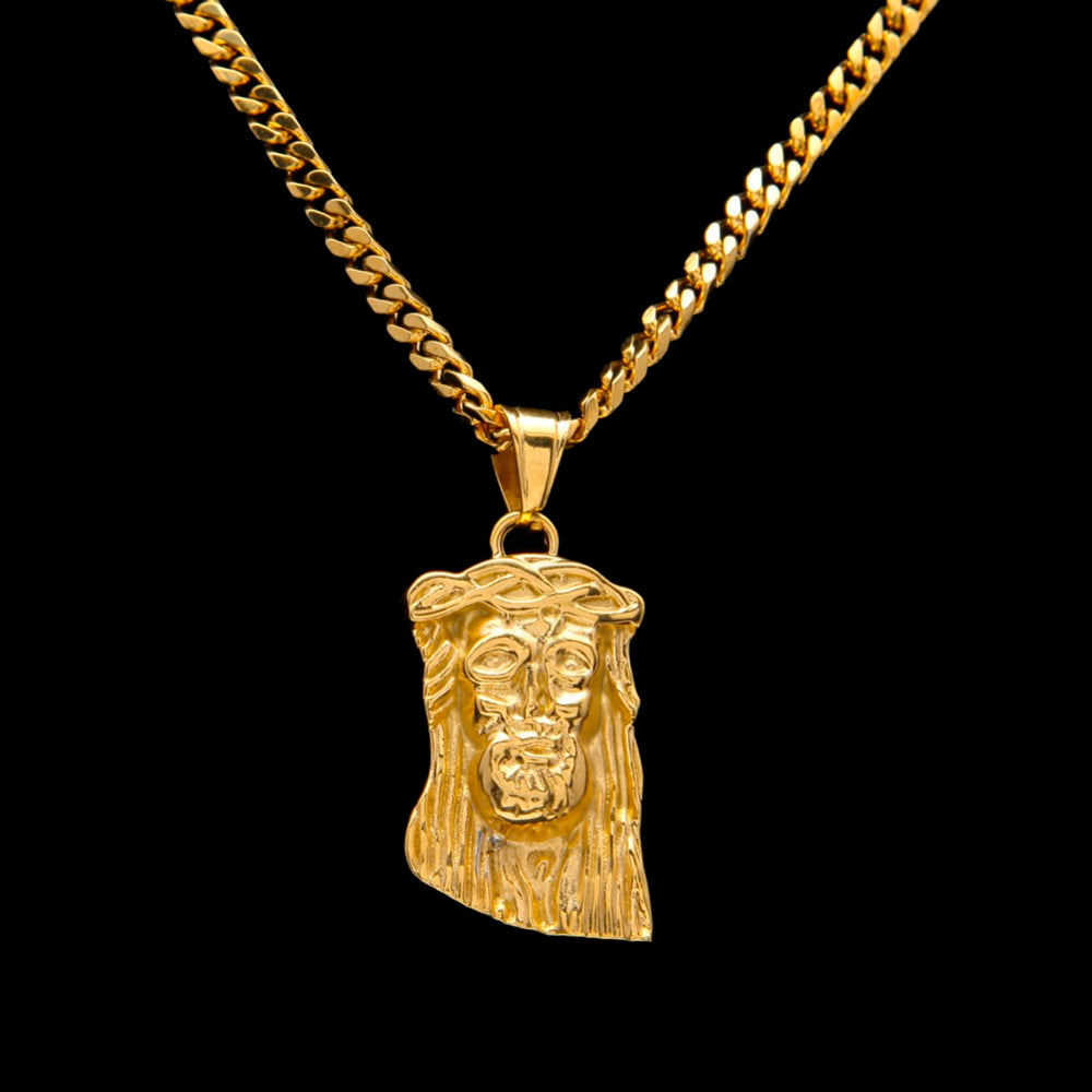 Collar con Dije del Rostro de Jesús en Acero Inoxidable Dorado