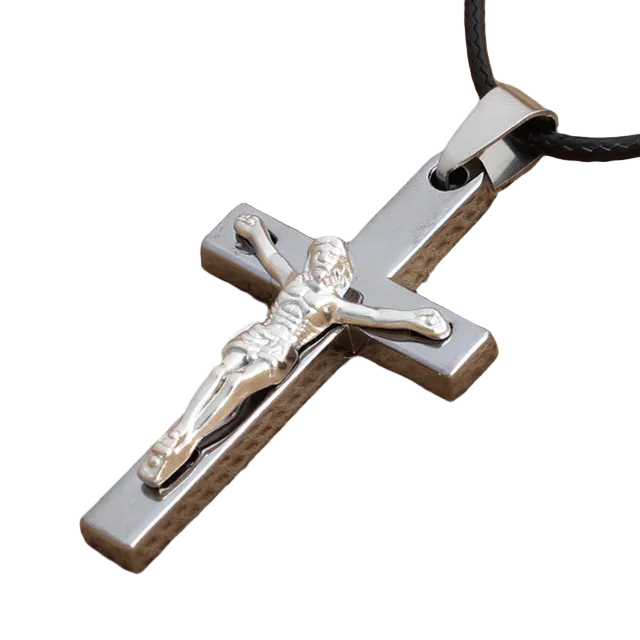 Collar cristiano con Colgante de Cruz Crucifijo Jesús en Acero de Titanio