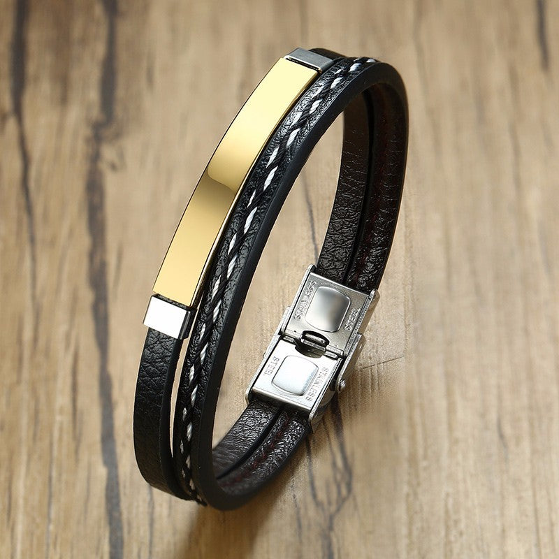 Brazalete de Cuero y Acero  Personalizado