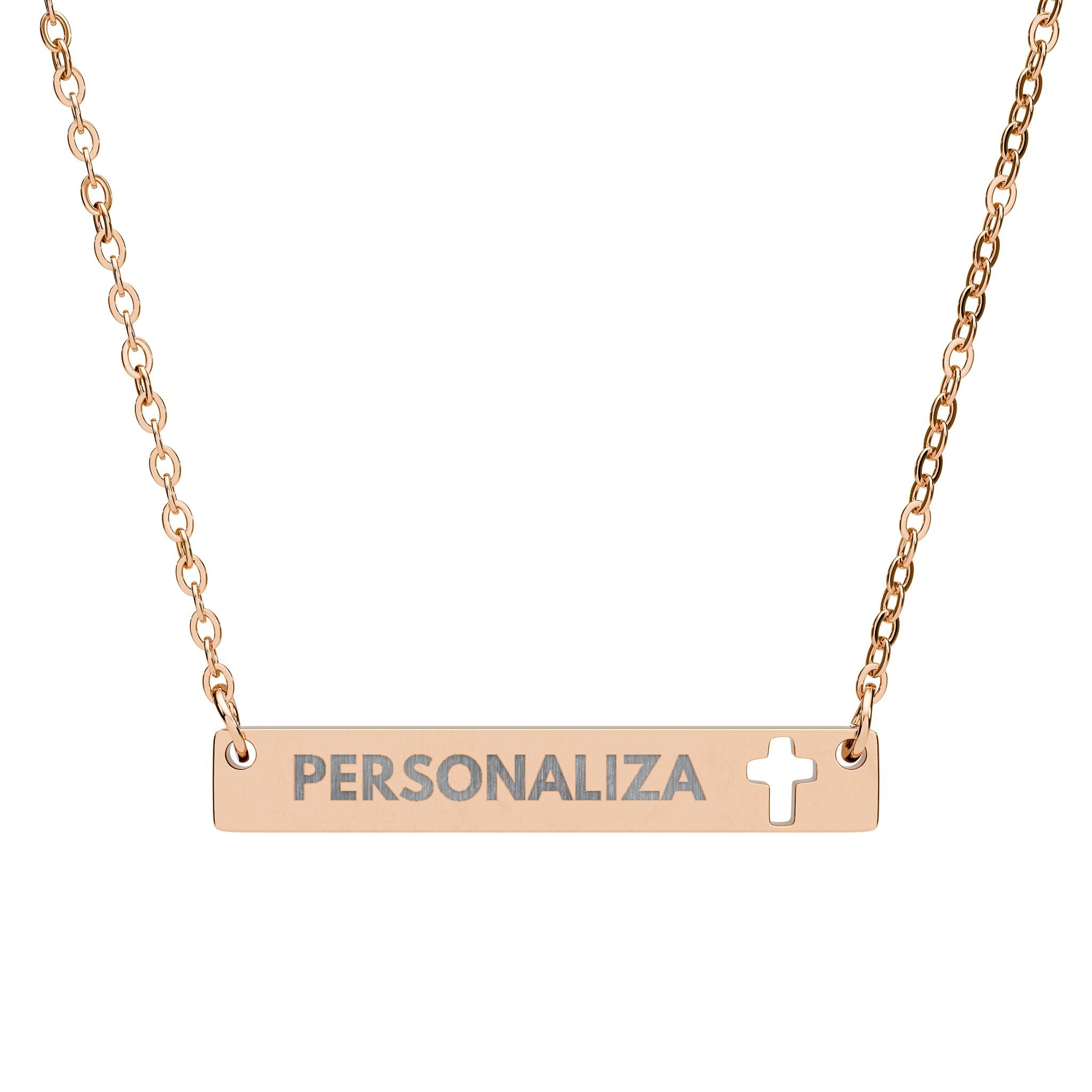 Collar de Barra con Cruz Calada Personalizable — Acero inoxidable