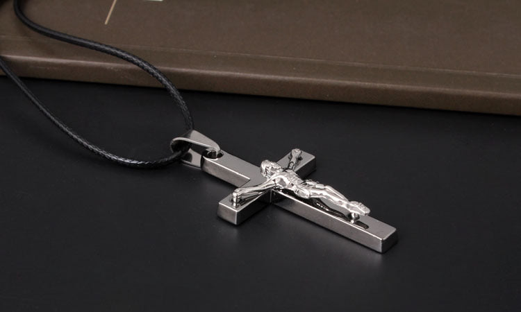 Collar cristiano con Colgante de Cruz Crucifijo Jesús en Acero de Titanio