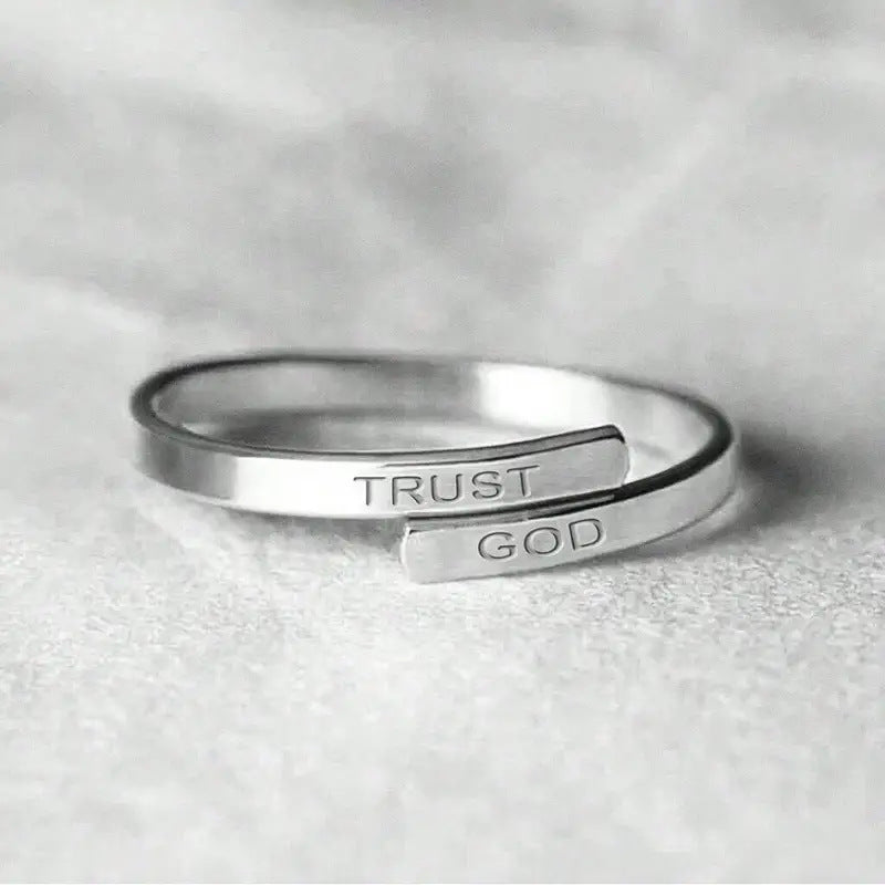 Anillo cristiano '' Trust God'' de Acero Inoxidable Ajustable