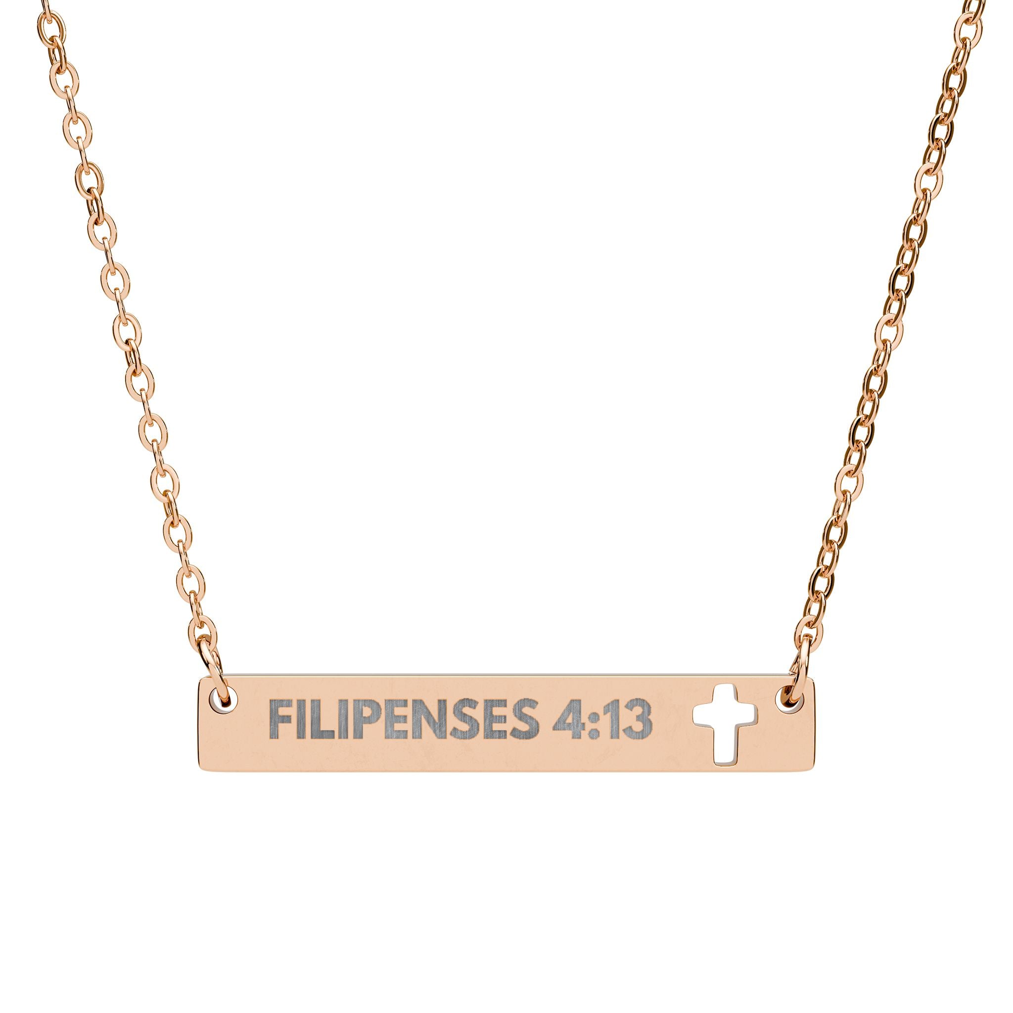 Collar de Barra con Cruz Calada — Filipenses 4:13 "Todo lo Puedo"