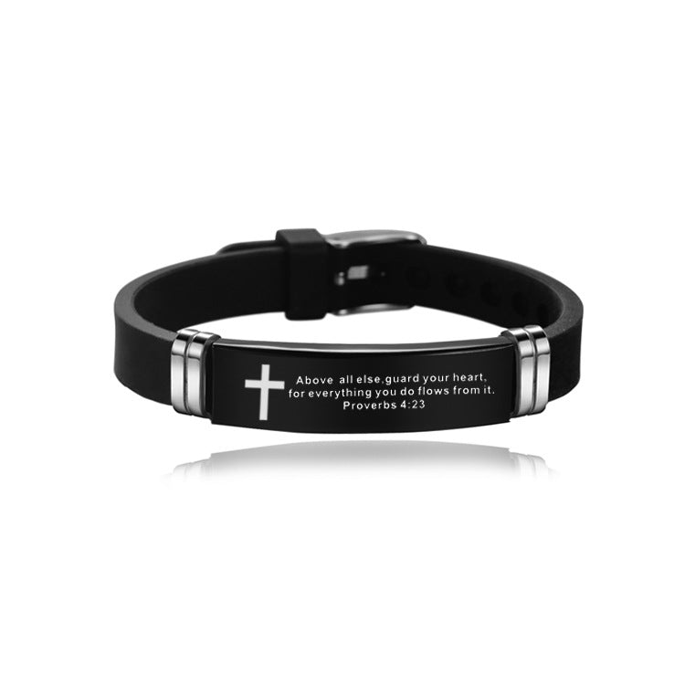 Pulsera Cristiana de Silicona y Acero Inoxidable con Versículos Bíblicos