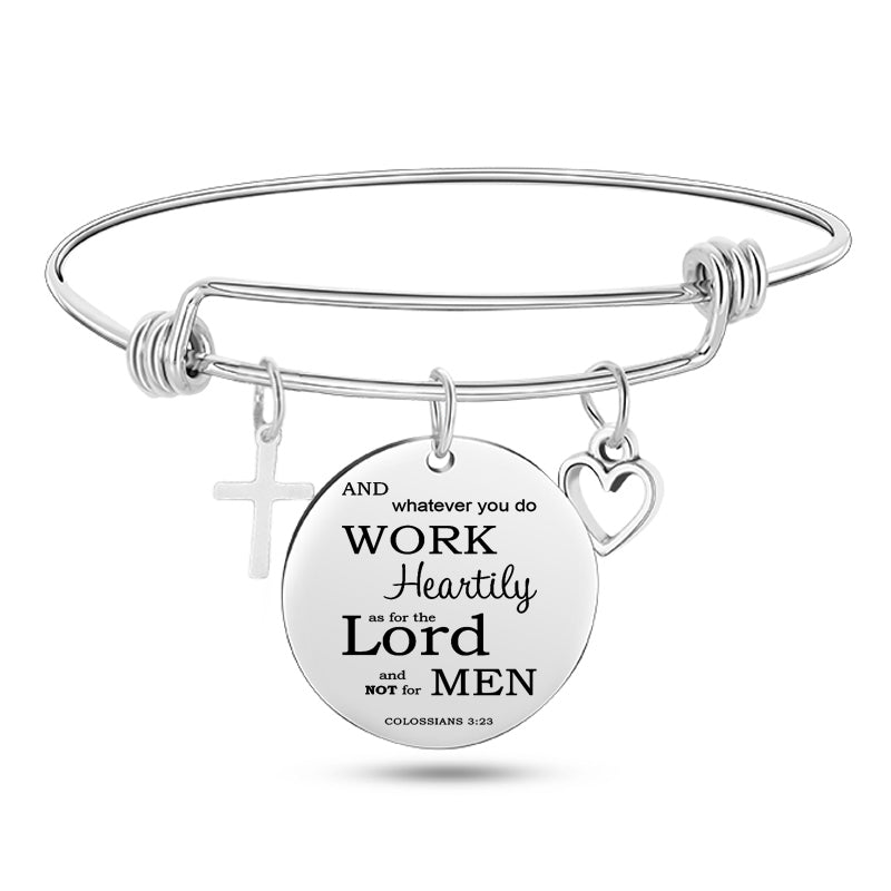 Brazalete de Acero Inoxidable con Dijes de Cruz y Corazón