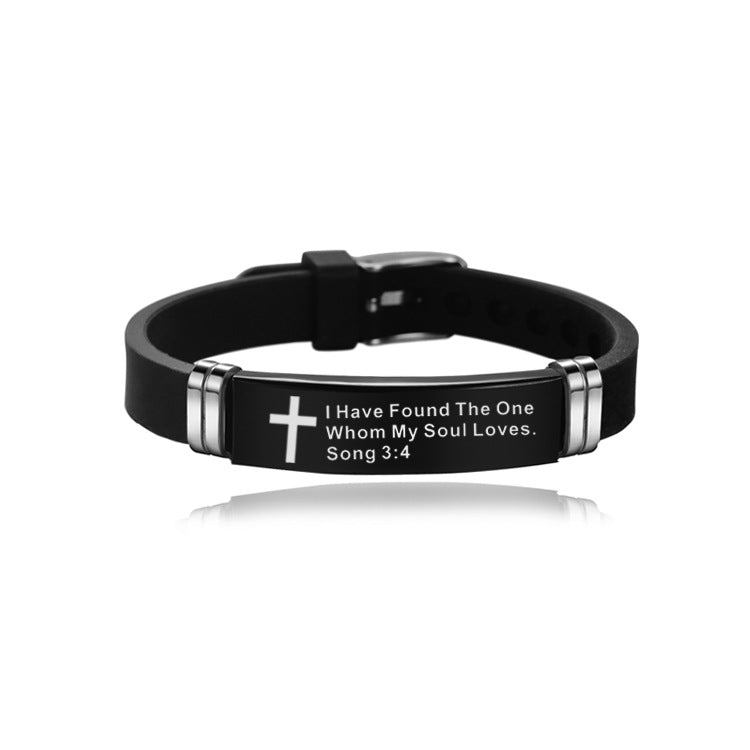 Pulsera Cristiana de Silicona y Acero Inoxidable con Versículos Bíblicos