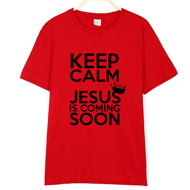 Camiseta Cristiana Keep Calm Jesus Is Coming Soon