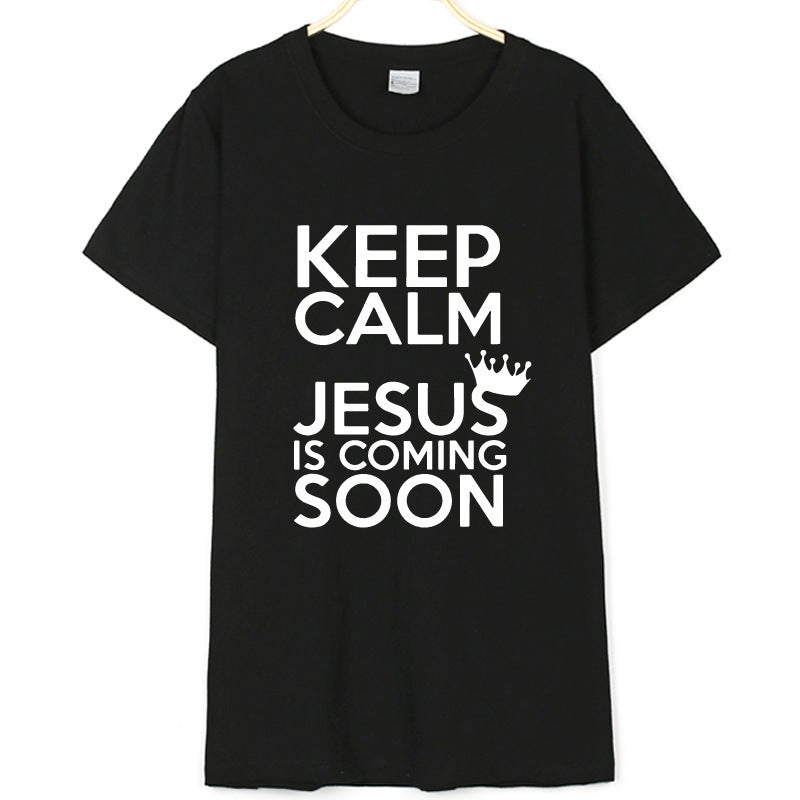 Camiseta Cristiana Keep Calm Jesus Is Coming Soon