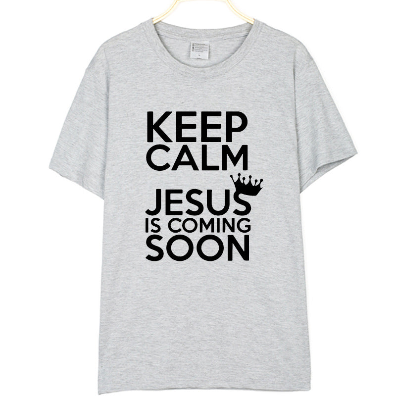 Camiseta Cristiana Keep Calm Jesus Is Coming Soon