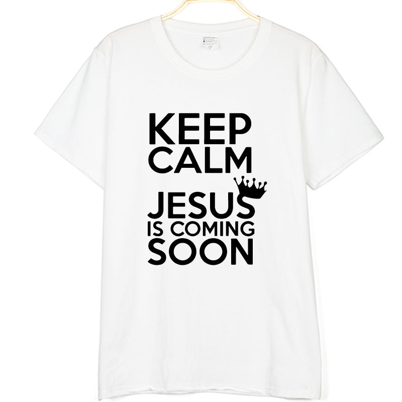 Camiseta Cristiana Keep Calm Jesus Is Coming Soon