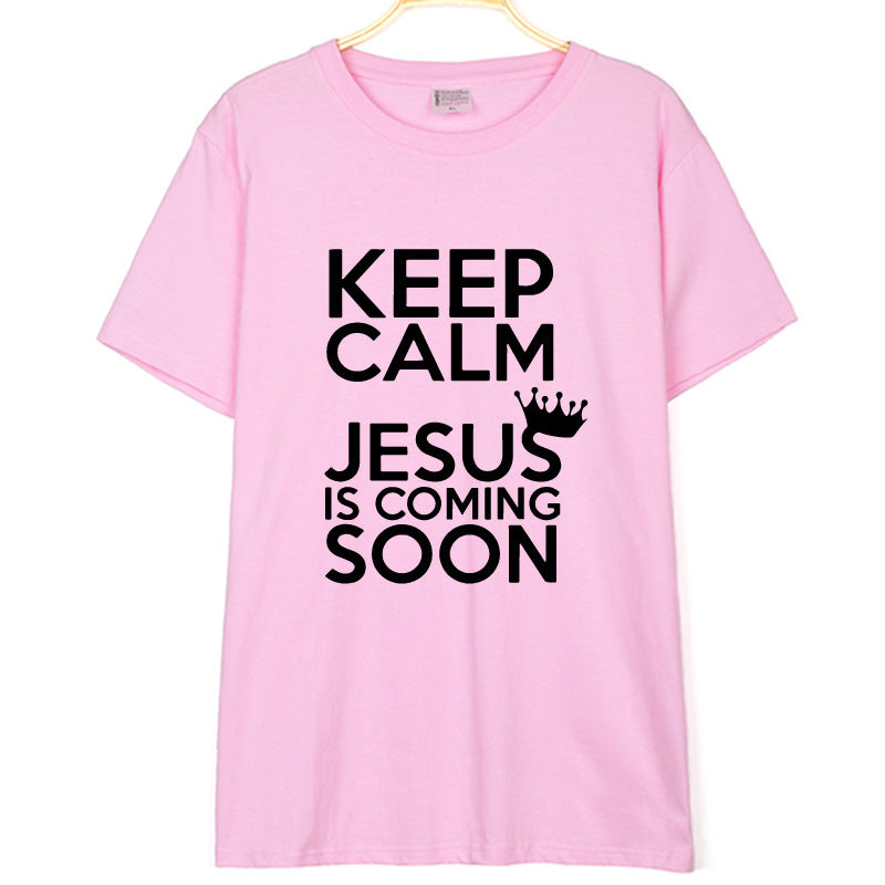 Camiseta Cristiana Keep Calm Jesus Is Coming Soon