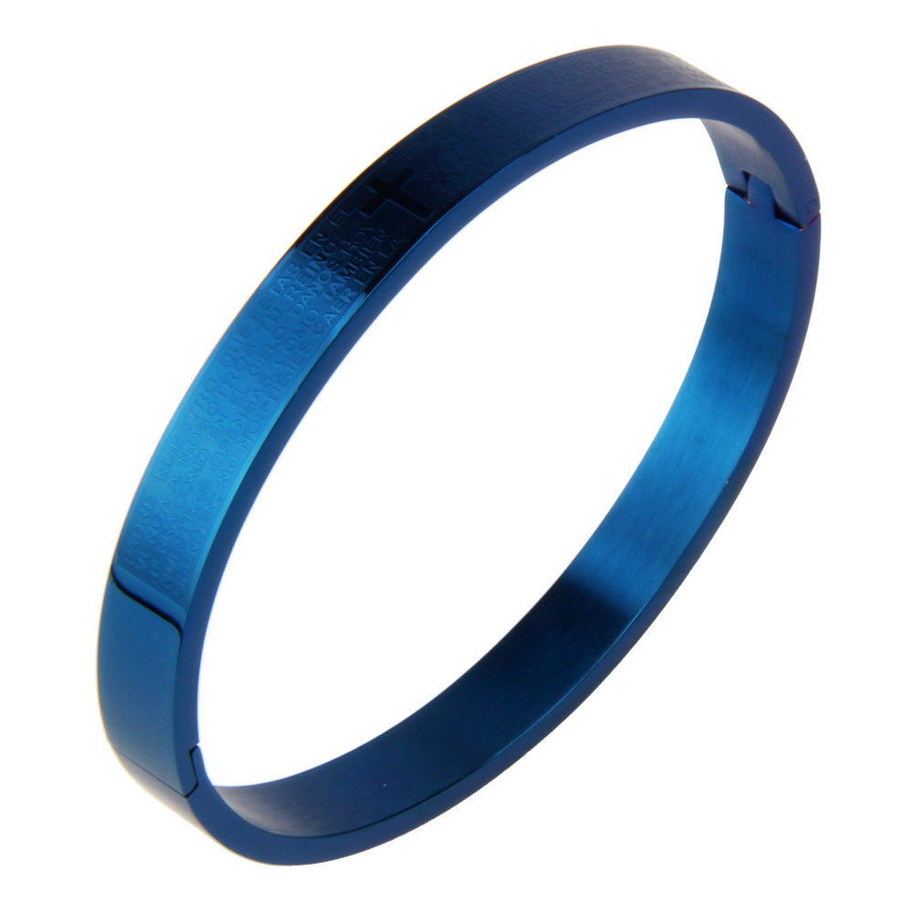 Brazalete cristiano Rígido Padre Nuestro en Acero Inoxidable con Cruz