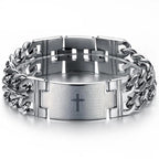 Brazalete cristiano  de Acero Inoxidable con Grabado del Padre Nuestro y Cruz