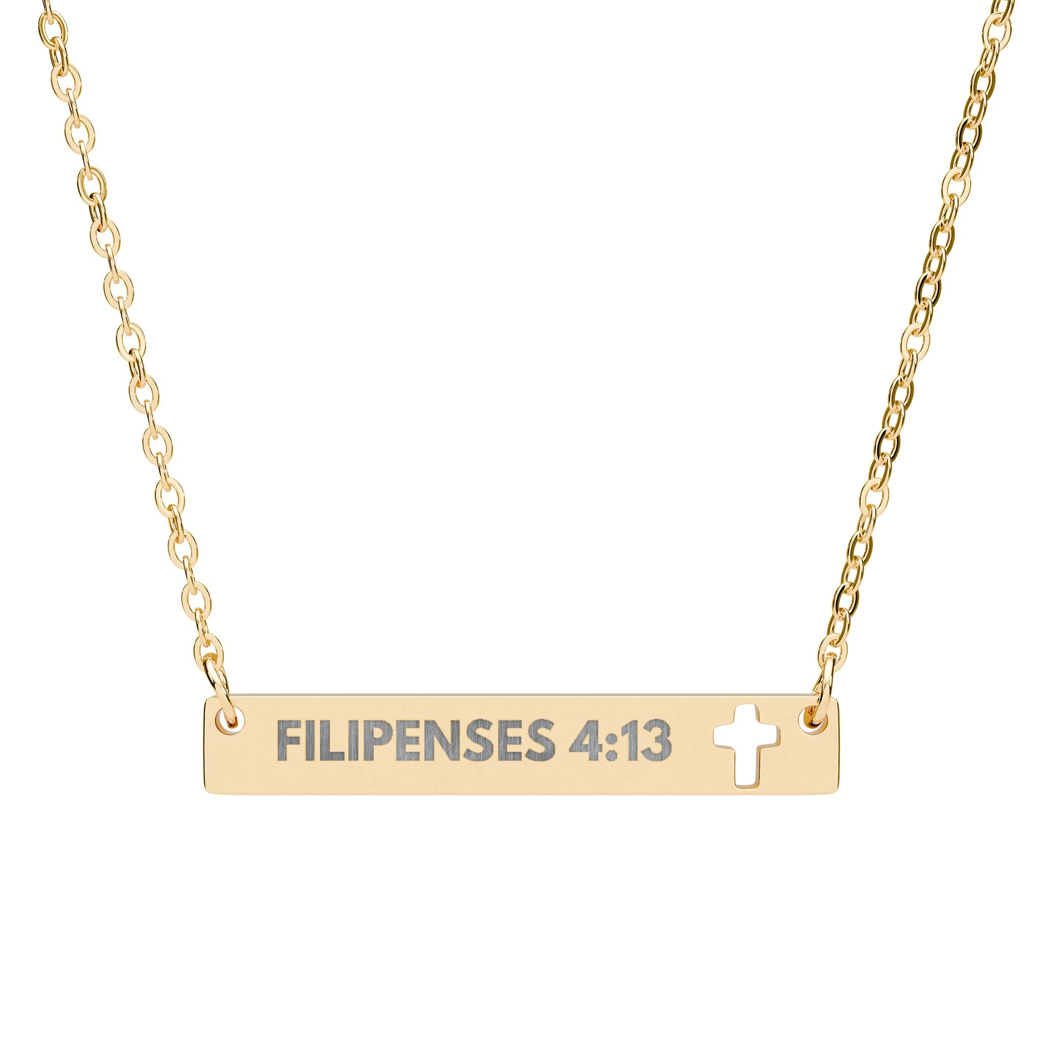 Collar de Barra con Cruz Calada — Filipenses 4:13 "Todo lo Puedo"