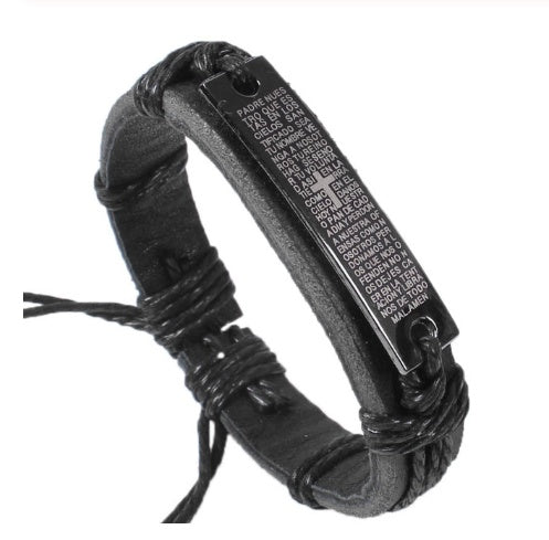 Pulsera de cuero trenzado con placa de cruz y mensaje I Love Jesus para hombre y mujer