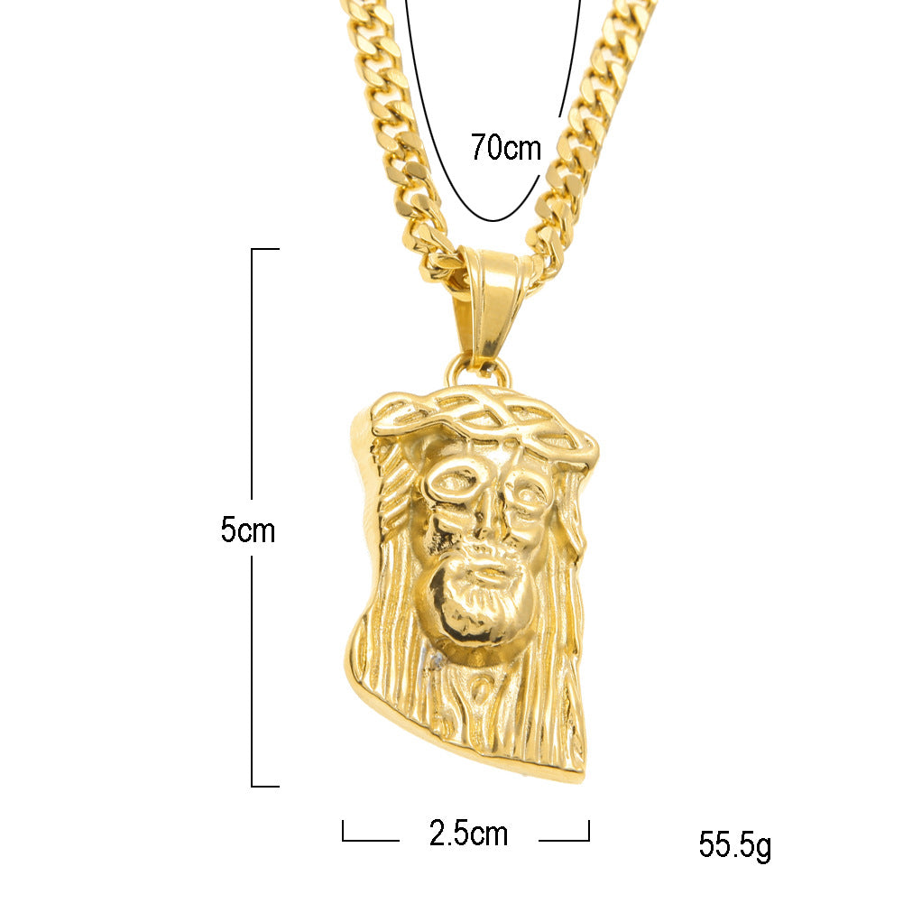 Collar con Dije del Rostro de Jesús en Acero Inoxidable Dorado