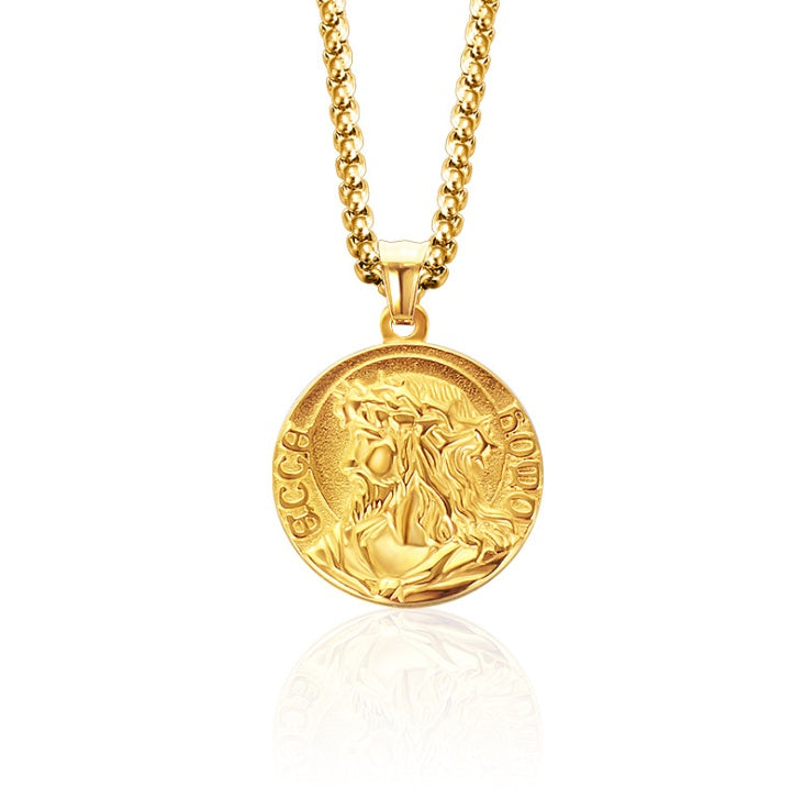 Medallón de Jesús con Corona de Espinas en Acero de Titanio