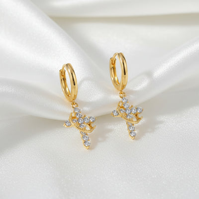 Pendientes de Cruz Coronada Giratoria para Mujer Cristiana