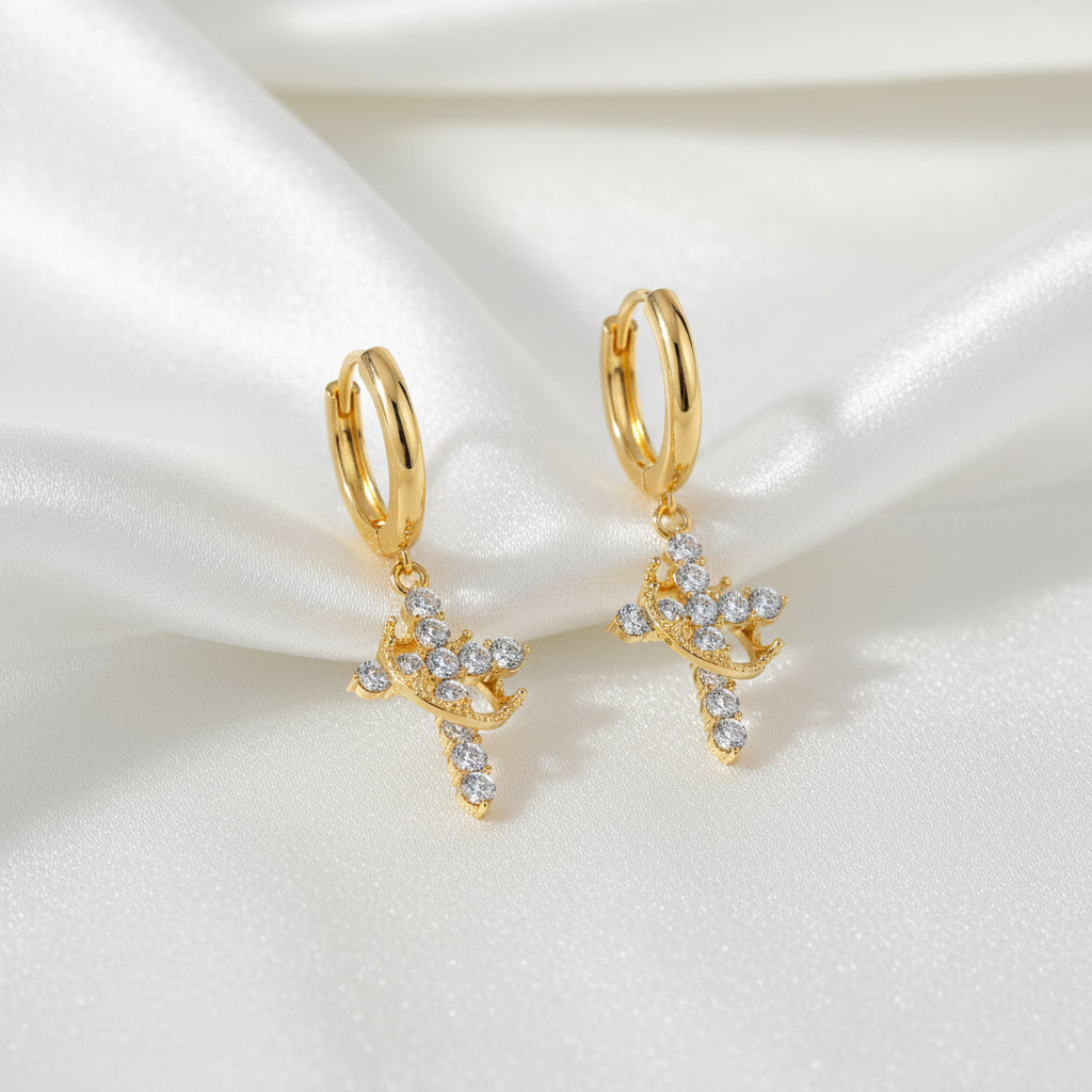 Conjunto Cruz con Corona Giratoria – Color Dorado