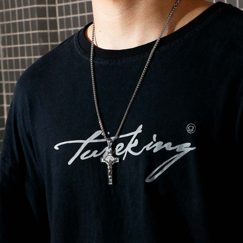 Collar de Cruz de Acero de Titanio para Hombre con Diseño de Amor Cristiano