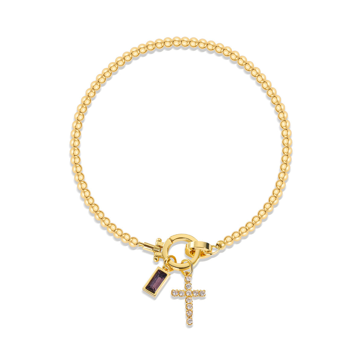Pulsera cristiana con cruz y piedra