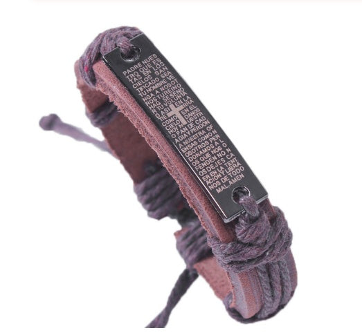 Pulsera de cuero trenzado con placa de cruz y mensaje I Love Jesus para hombre y mujer