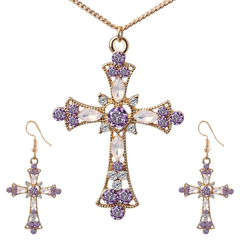 Conjunto cristiano de Collar y Pendientes Cruz