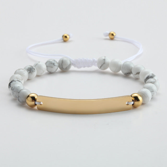 Pulsera de Obsidiana y Acero con Barra Grabable - Personalizable