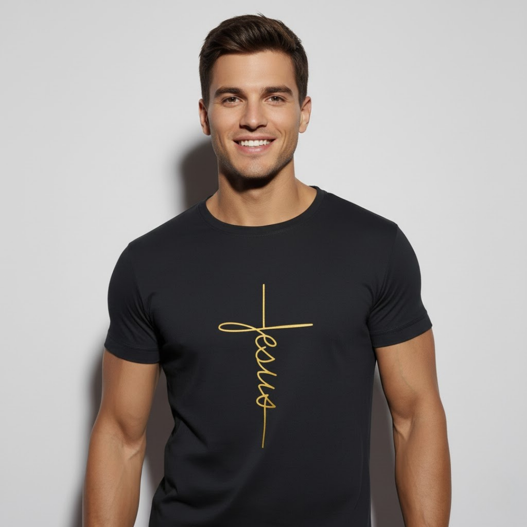 Título: Camiseta Cristiana para Hombre Jesús Cruz Vertical