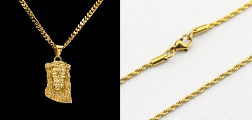 Collar con Dije del Rostro de Jesús en Acero Inoxidable Dorado