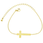 Pulsera cristiana de Cruz Horizontal en Acero Inoxidable y Baño de Oro