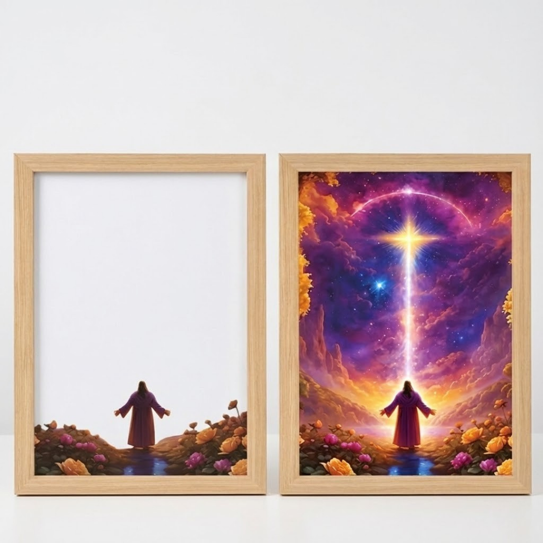 Gr 2- Cuadro Decorativo LED Cristiano con Cruz – Iluminación Ambiental y Diseño Europeo