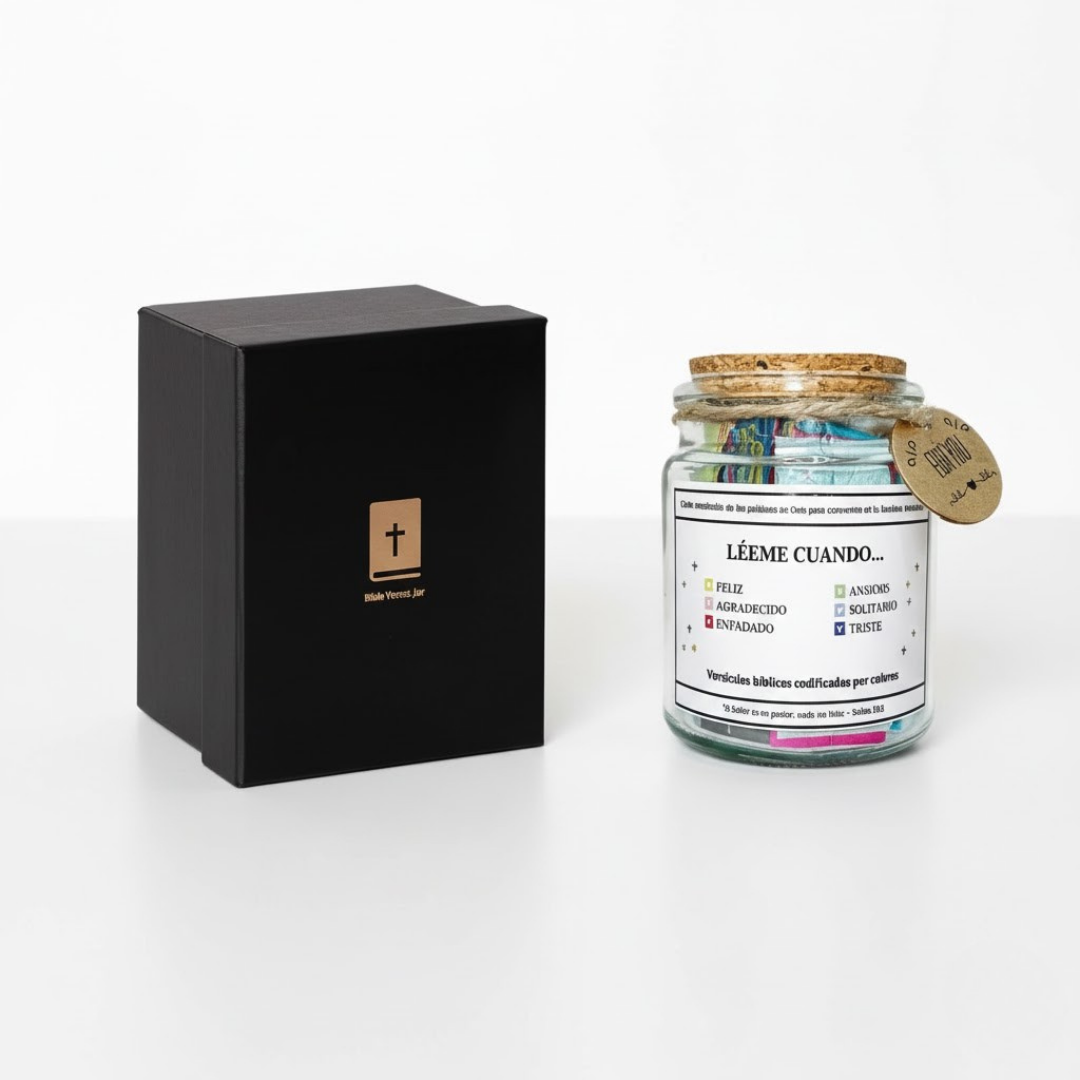Tarro de Versículos Bíblicos con Caja de Regalo y Etiquetas de Colores