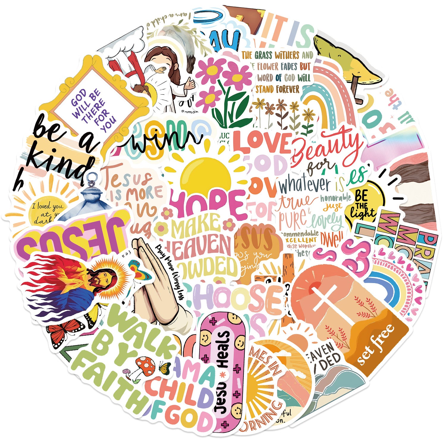 Set de 50 Pegatinas Cristianas con Mensajes de Jesús