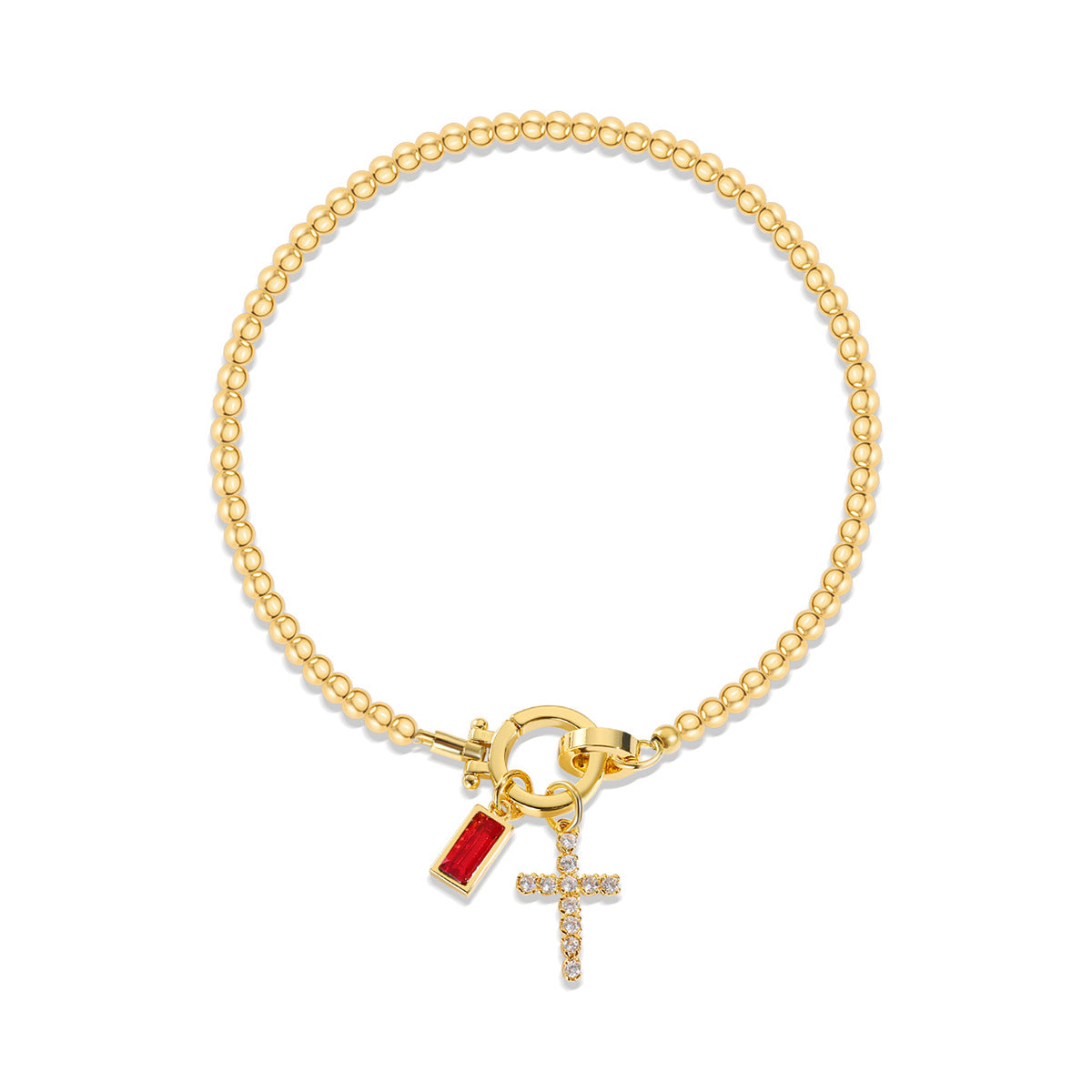 Pulsera cristiana con cruz y piedra