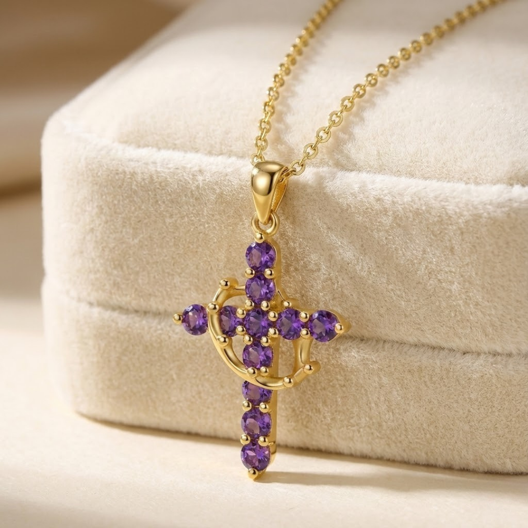 Collar cristiano  de Cruz con Corona y Circonitas para Mujer