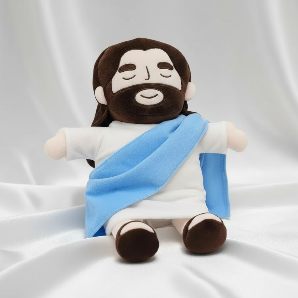 Peluche de Jesús con Respiración Rítmica, Luz Tenue y Música de Relajación