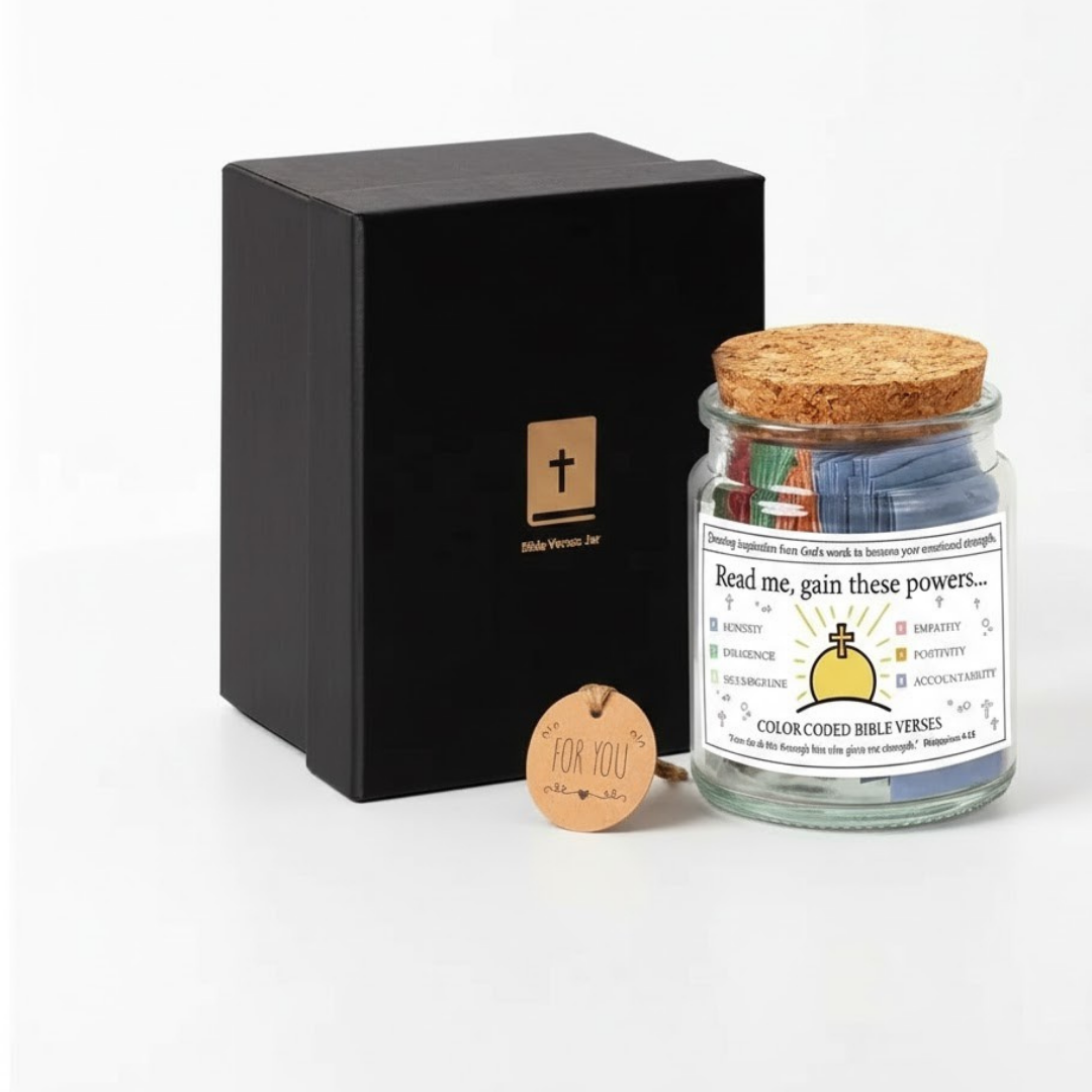 Tarro de Versículos Bíblicos con Caja de Regalo y Etiquetas de Colores