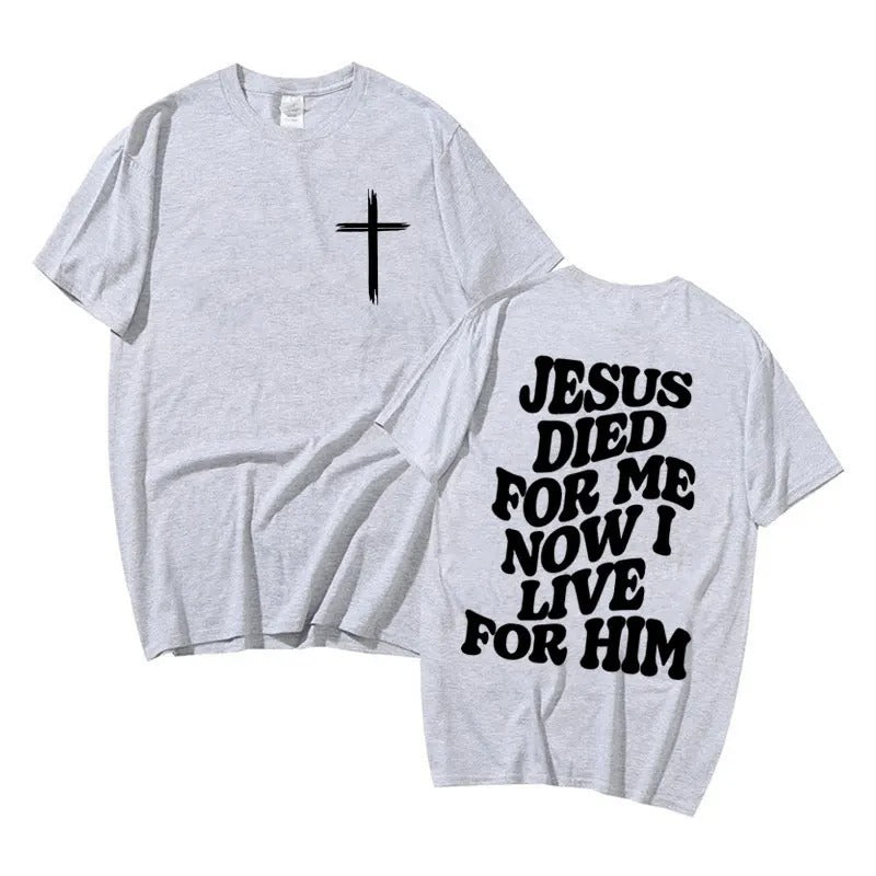 Camiseta Cristiana Jesús Murió por Mí Ahora Vivo por Él