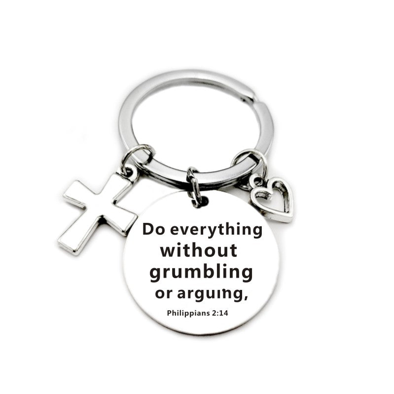 Llavero de Acero Inoxidable con Colgantes de Cruz y Corazón